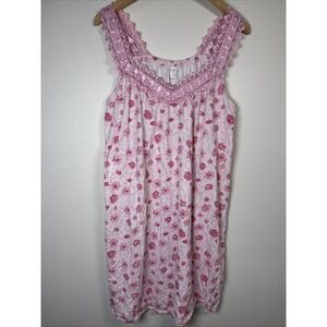 Elan vintage nightgown floral pattern in pink hues with lace trim 100% Cotton M